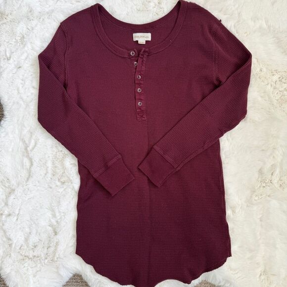 Aritzia TNA Henley Waffle Knit Tunic Longsleeve Tee XXS - Burgundy Red - Picture 1 of 4